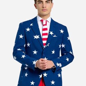 Opposuits Men's Stars and Stripes Patterned Suit. Worn once (tie not worn).